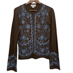 Vintage Spiegel Sequins Cardigan Sweater Size M Brown Y2K Artsy Academia Western